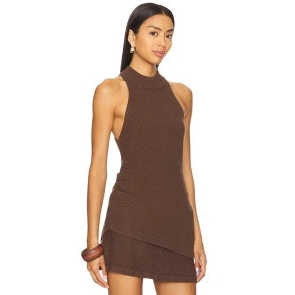NWT Revolve Heartloom Jones Top M Knit Tank Mocha Brown Mock Neck Ruched Side